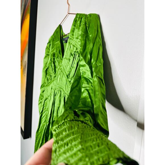 ALLSAINTS Estelle Green Satin Silk Long Sleeve Handkerchief Midi Dress Size 8 - Picture 4 of 14